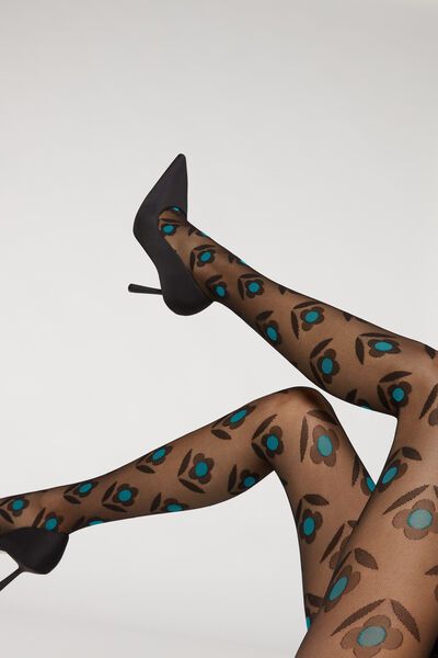 Media con Flores Turquesa