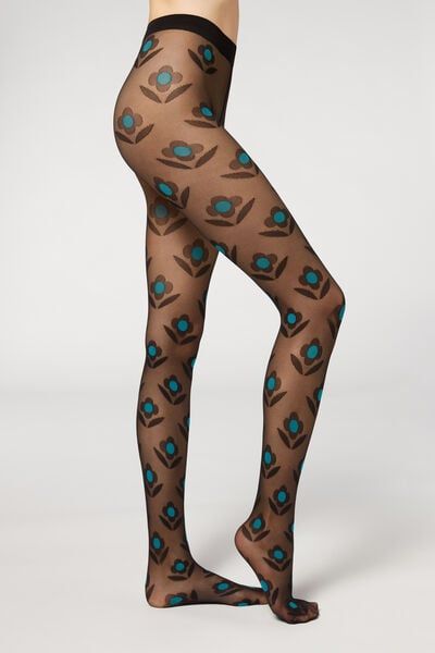 Media con Flores Turquesa